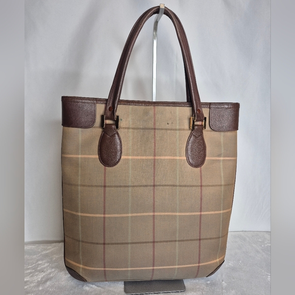 Burberrys Vintage Olive & Brown Plaid Tote Bag - Picture 5 of 17